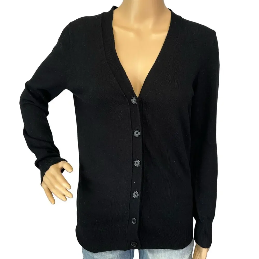 J. Crew Wool Blend V-neck Cardigan Sweater Black F4721 Size XS